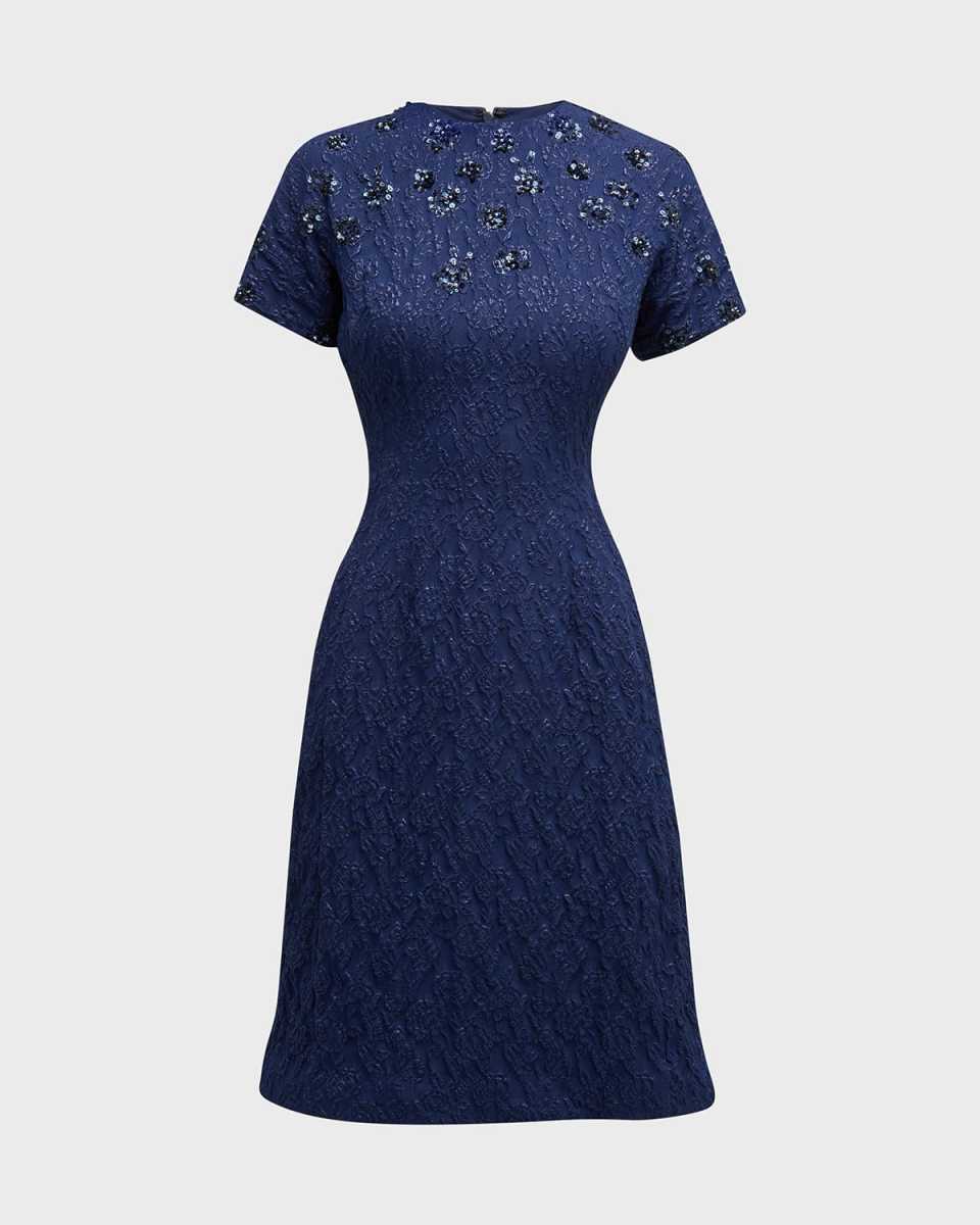 Sequined Floral Jacquard Midi Dress